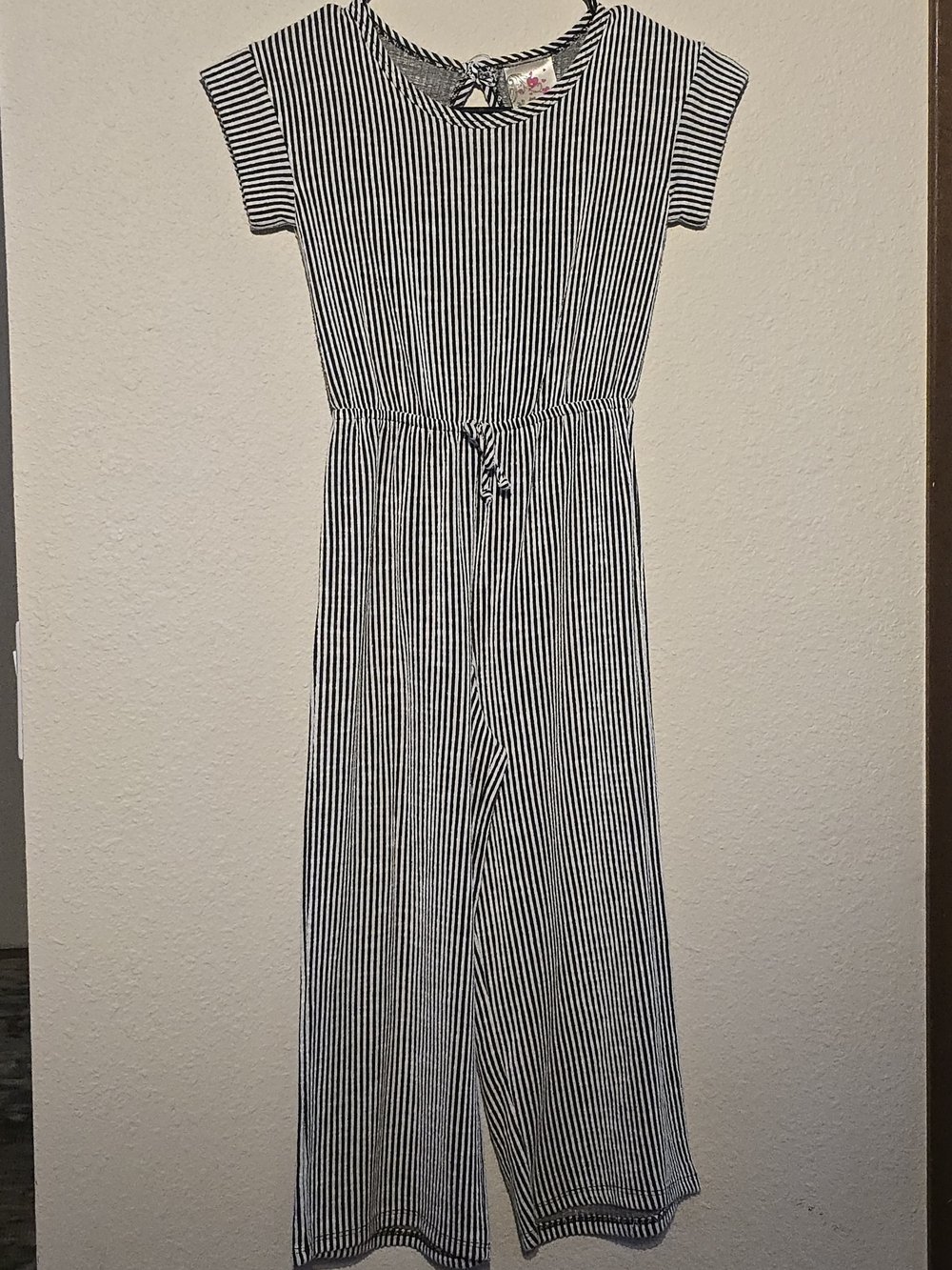 Girls' Black & White Striped Midi One-Piece Jumpsuit